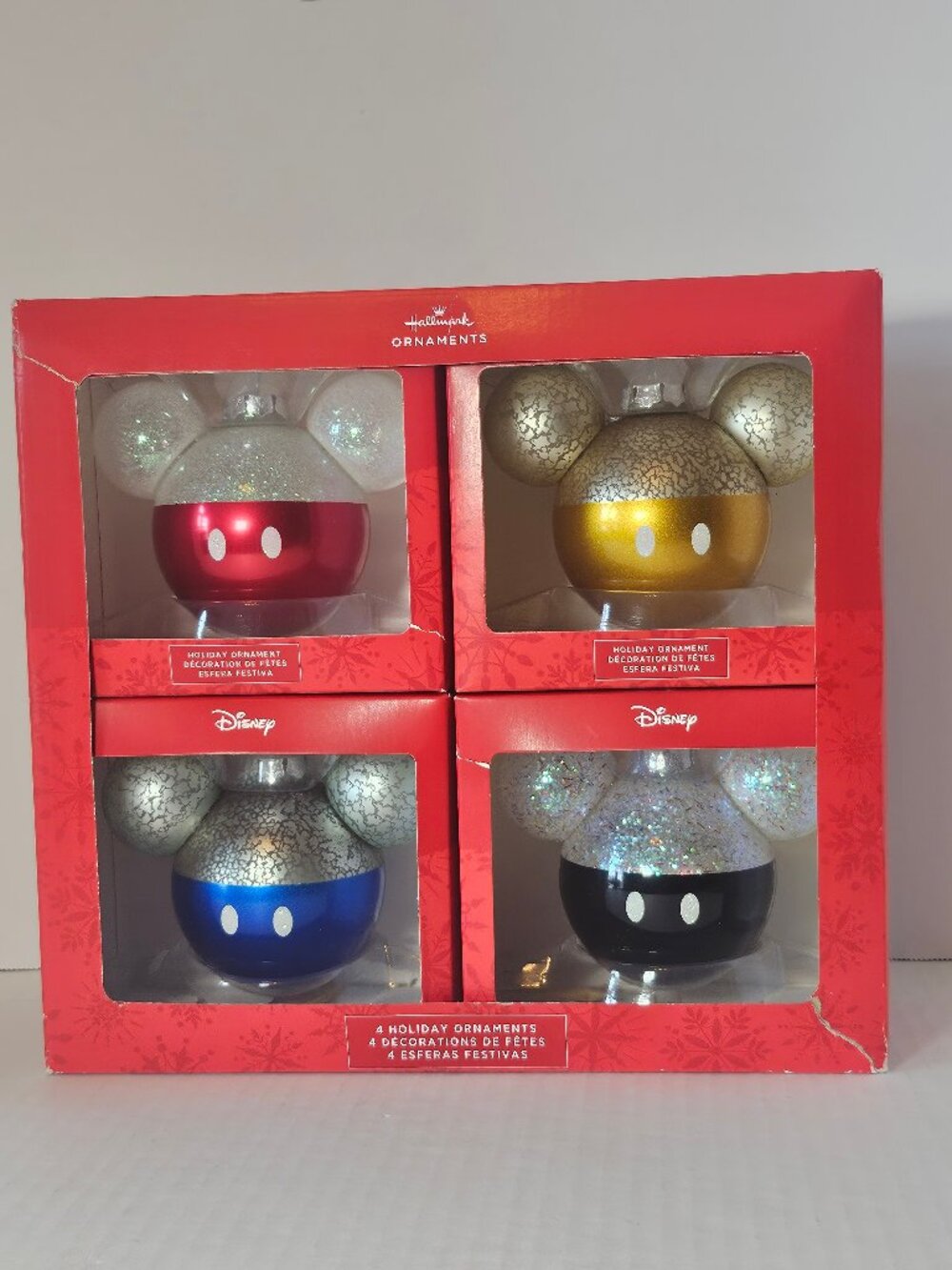 Hallmark Disney Mickey Mouse Iconic Ears Blown Glass Christmas Ornament Set of 4